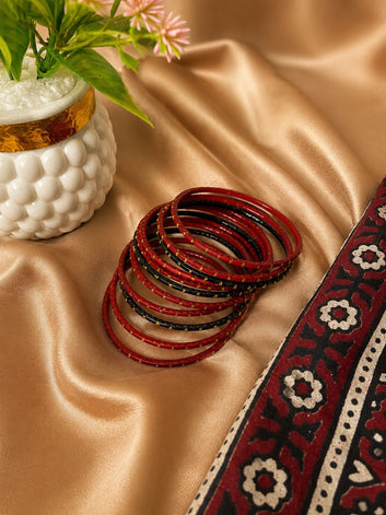Red Black – Gold Drops Metal Bangles