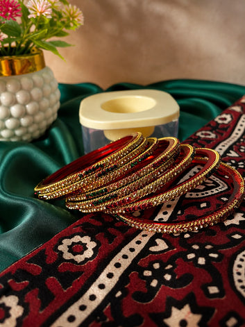 Ruby Sheesh-e-Zaar – Golden Stone Work - Premium Glass Bangles